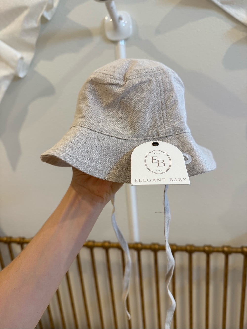 Elegant Baby Cream Linen Bucket Hat with Chin Ties